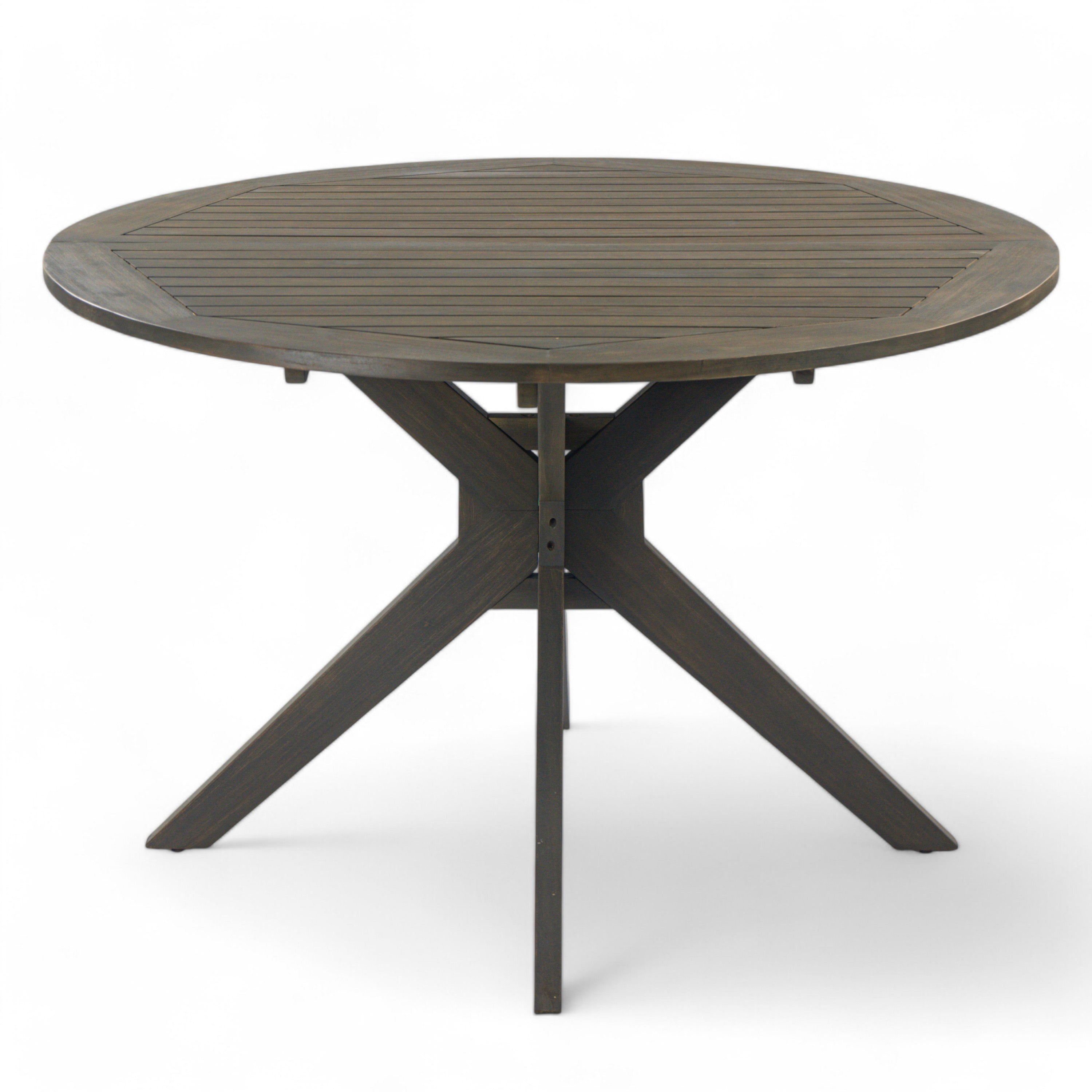 Stanford Outdoor Round Acacia Wood Dining Table with X Base