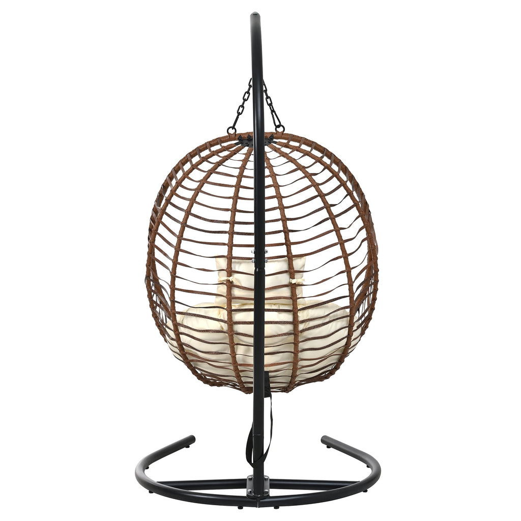 Folding Hanging Swinging Egg Chair with Stand & Tufted Cushion