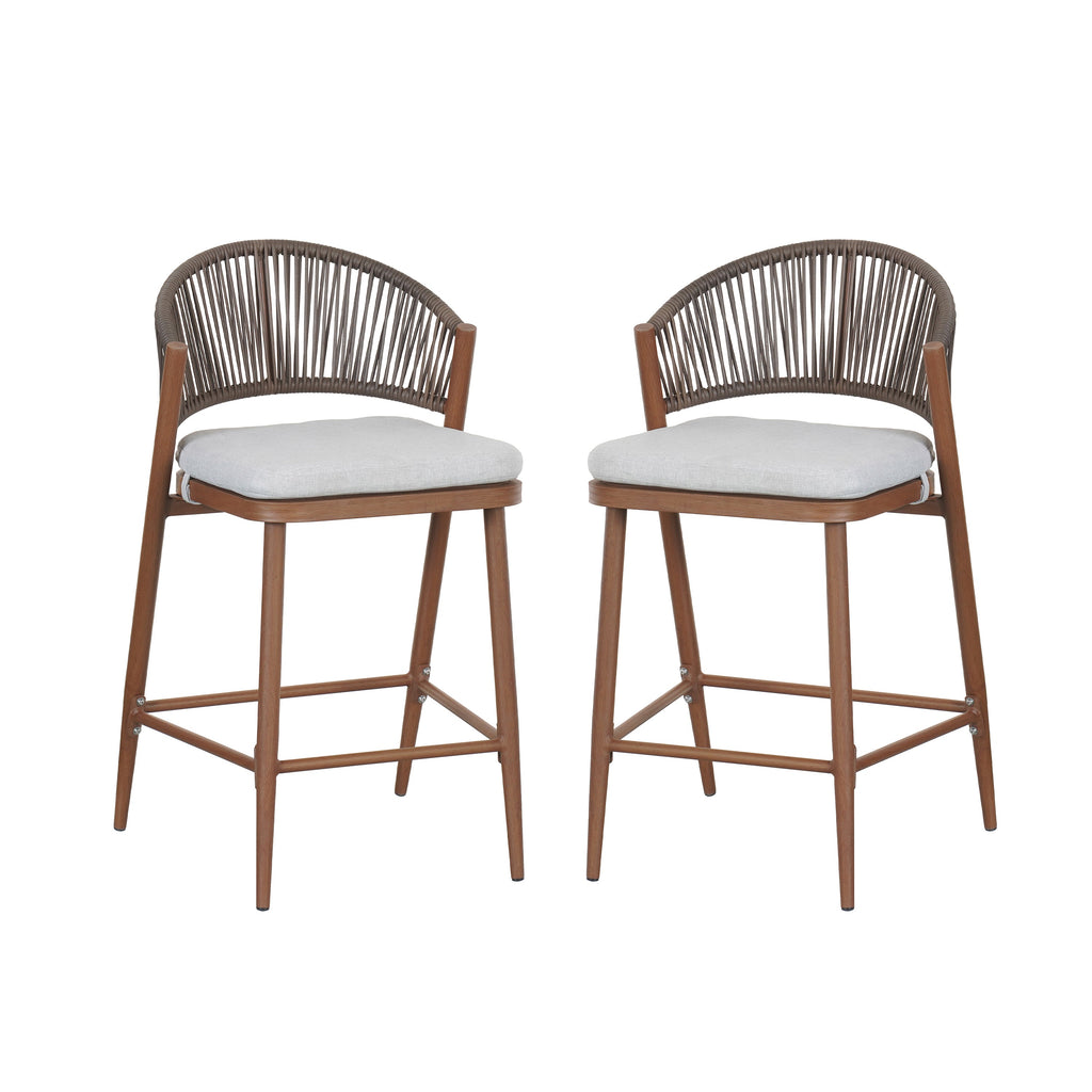 Outdoor Metal Frame Stools with Scallop-Shaped Backrest & Water-Resistant Cushions, Set of 2