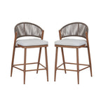 Outdoor Metal Frame Stools with Scallop-Shaped Backrest & Water-Resistant Cushions, Set of 2