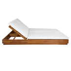 Adjustable Acacia Wood Low-Profile Double Sunlounge with Cushion