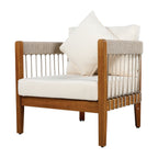 Azari Outdoor Acacia Wood Club Chair with Handwoven Rope Accents & Curved Backrest