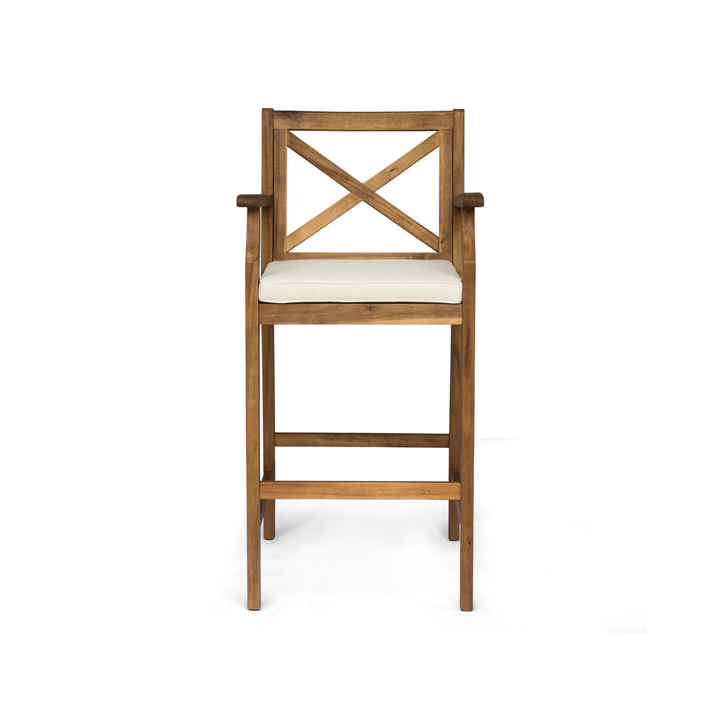 Perla Outdoor Acacia Wood Barstools, Set of 2