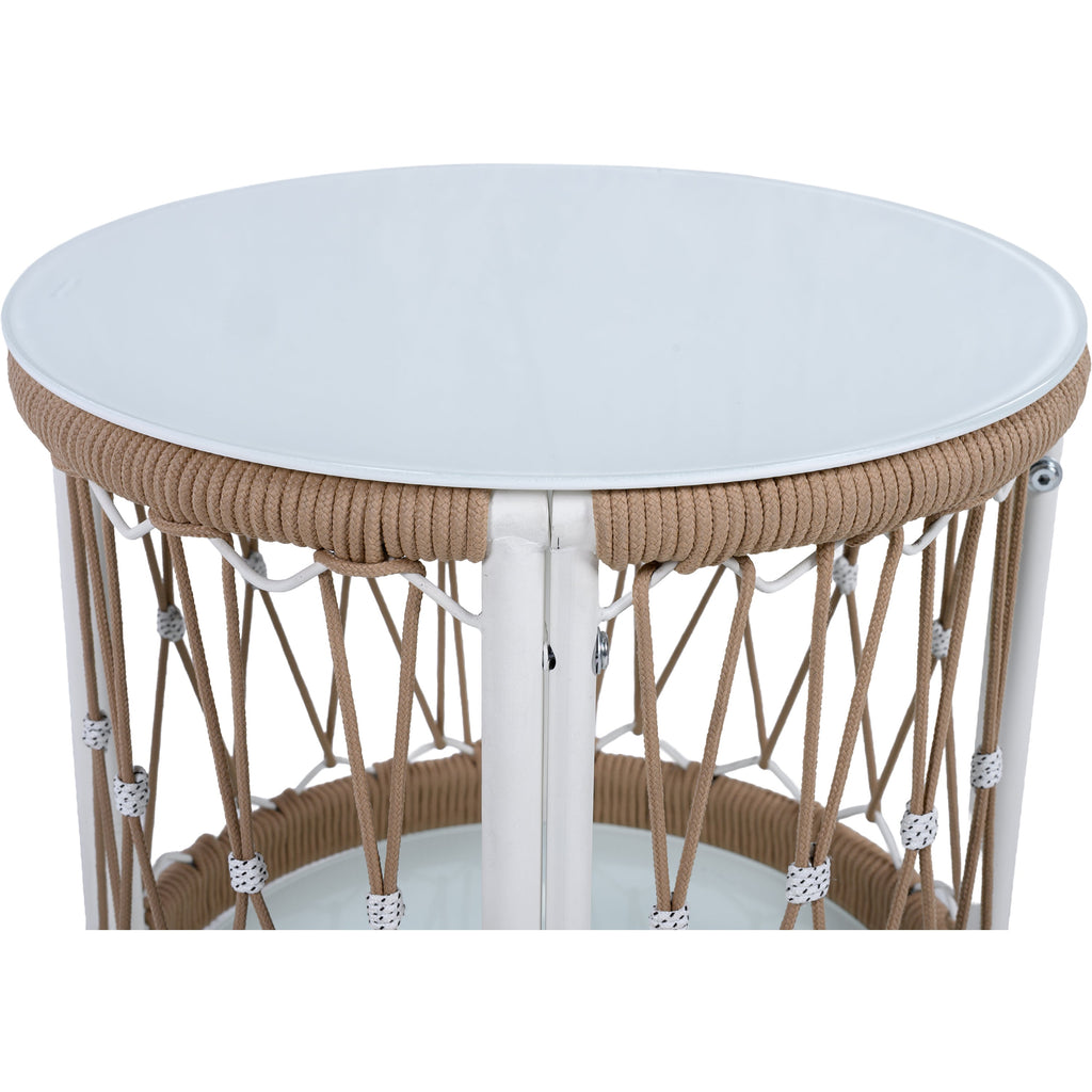 Caspian Outdoor Handwoven Rope Accent Table with Glass Top