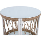 Caspian Outdoor Handwoven Rope Accent Table with Glass Top