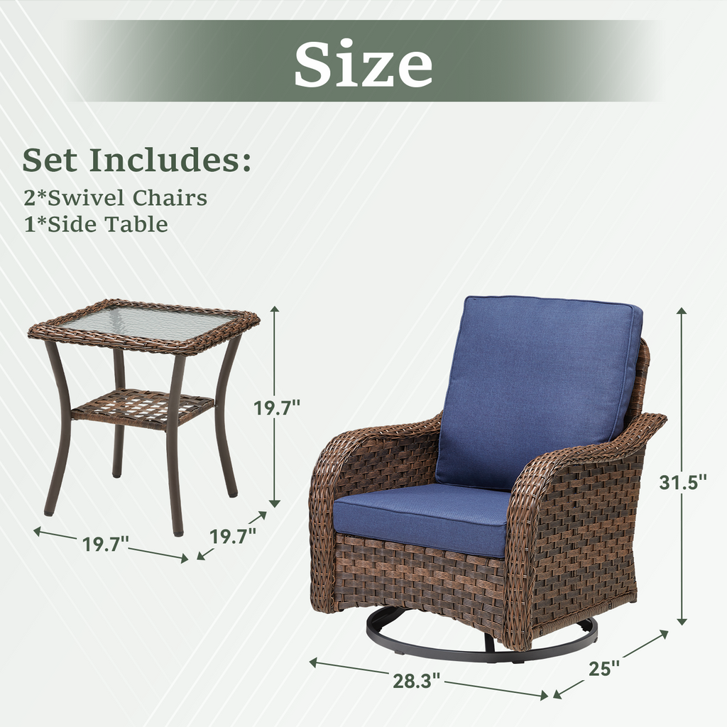 Marlowe Wicker 3 Piece Outdoor Furniture Set with Swivel Gliders