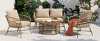 4-Piece Outdoor Sofa Set with Woven Wicker Design and Wood Table Top
