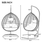 Foldable Rattan Egg Swing Chair with Iron Frame, Plush Cushion & Removable Headrest