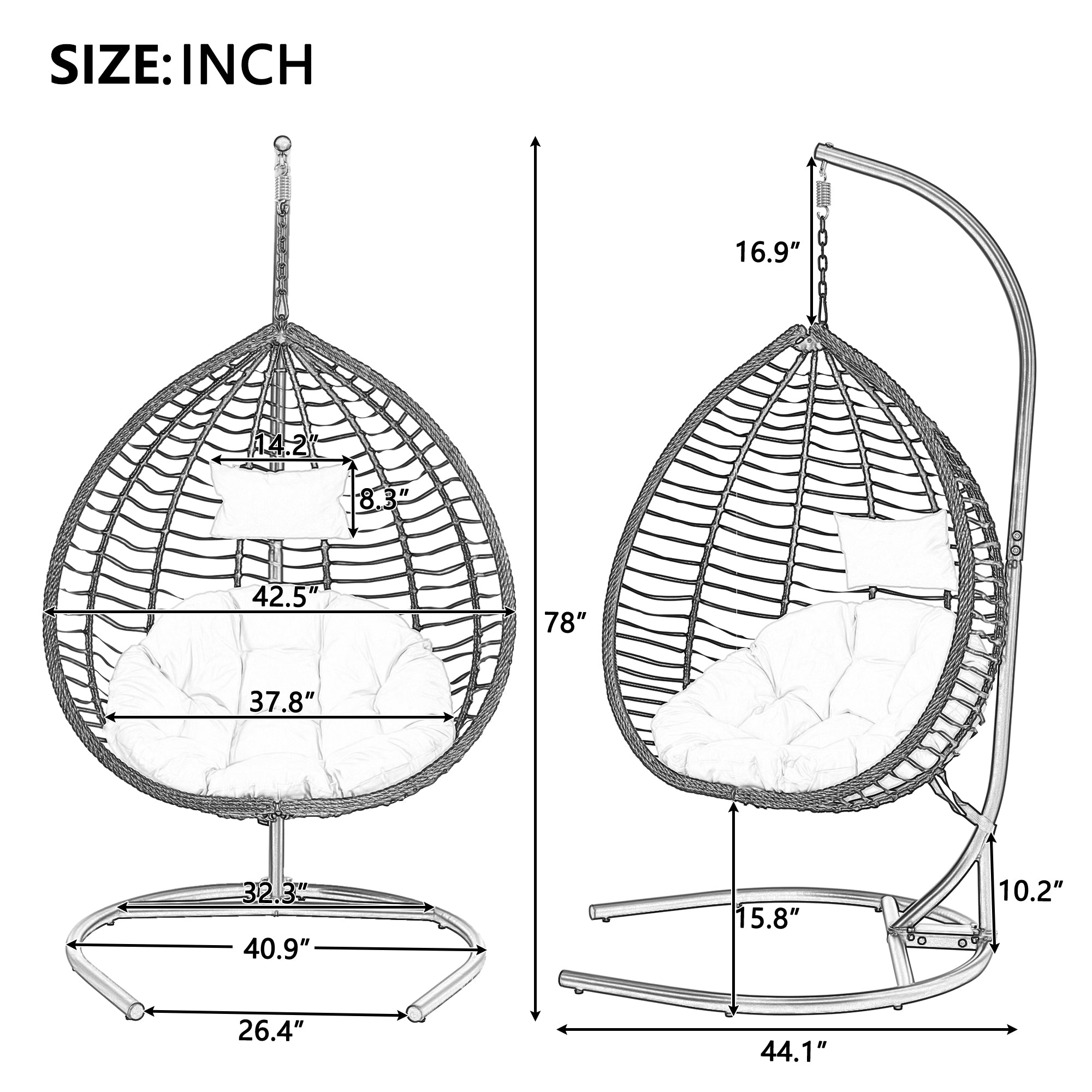 Foldable Rattan Egg Swing Chair with Iron Frame, Plush Cushion & Removable Headrest