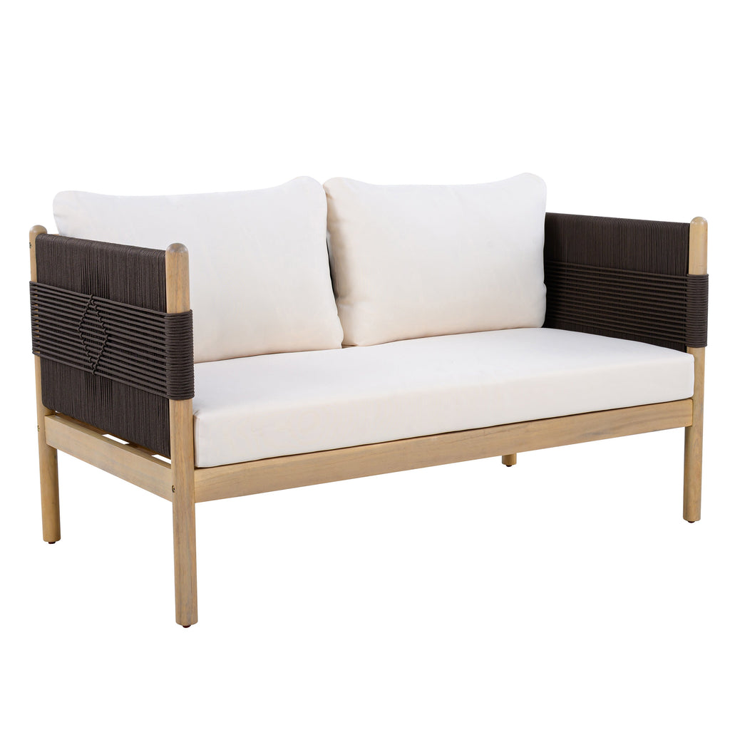 Seabrook Acacia Wood Outdoor Loveseat with Diamond Rope Weave & Cushions