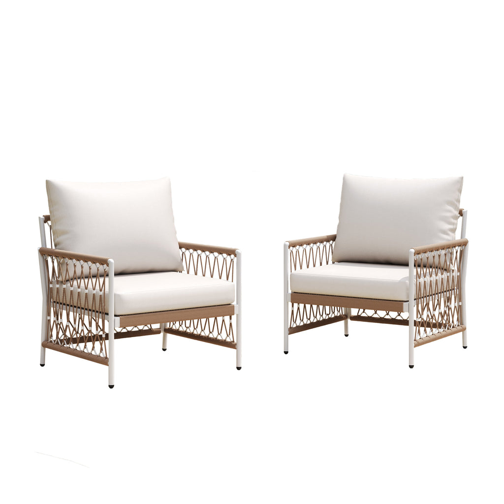 Caspian Outdoor Handwoven Rope Accent Chairs, Set of 2
