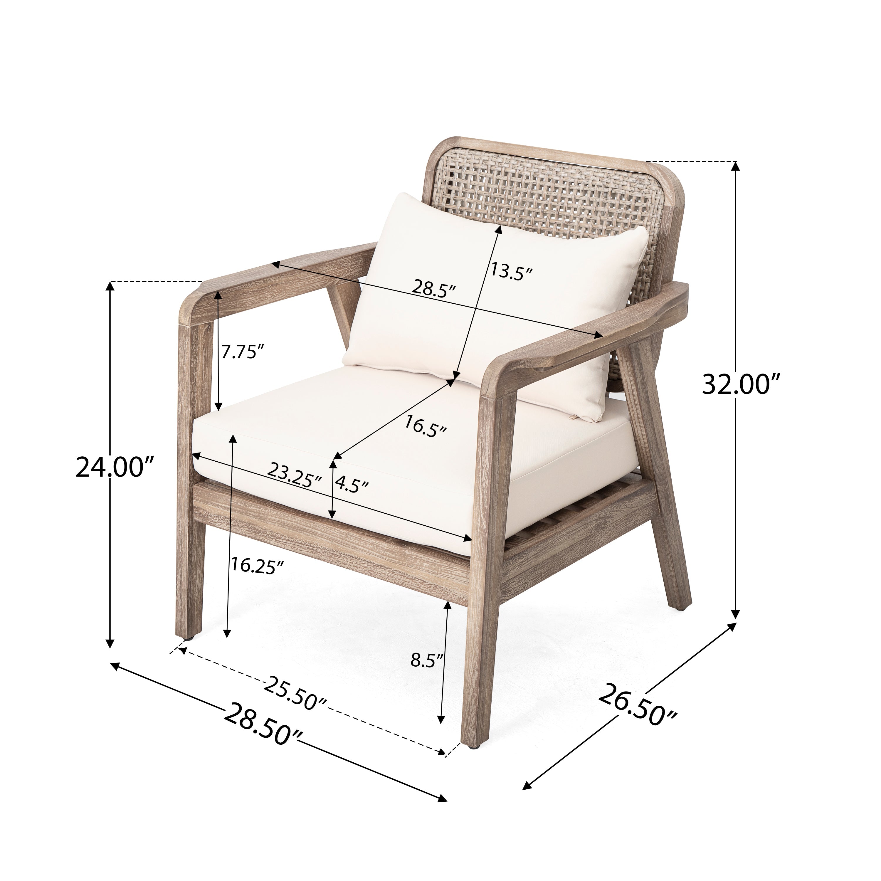 Outdoor Club Chair with Weaving Pattern Back and Deep Seat Cushion, Set of 2