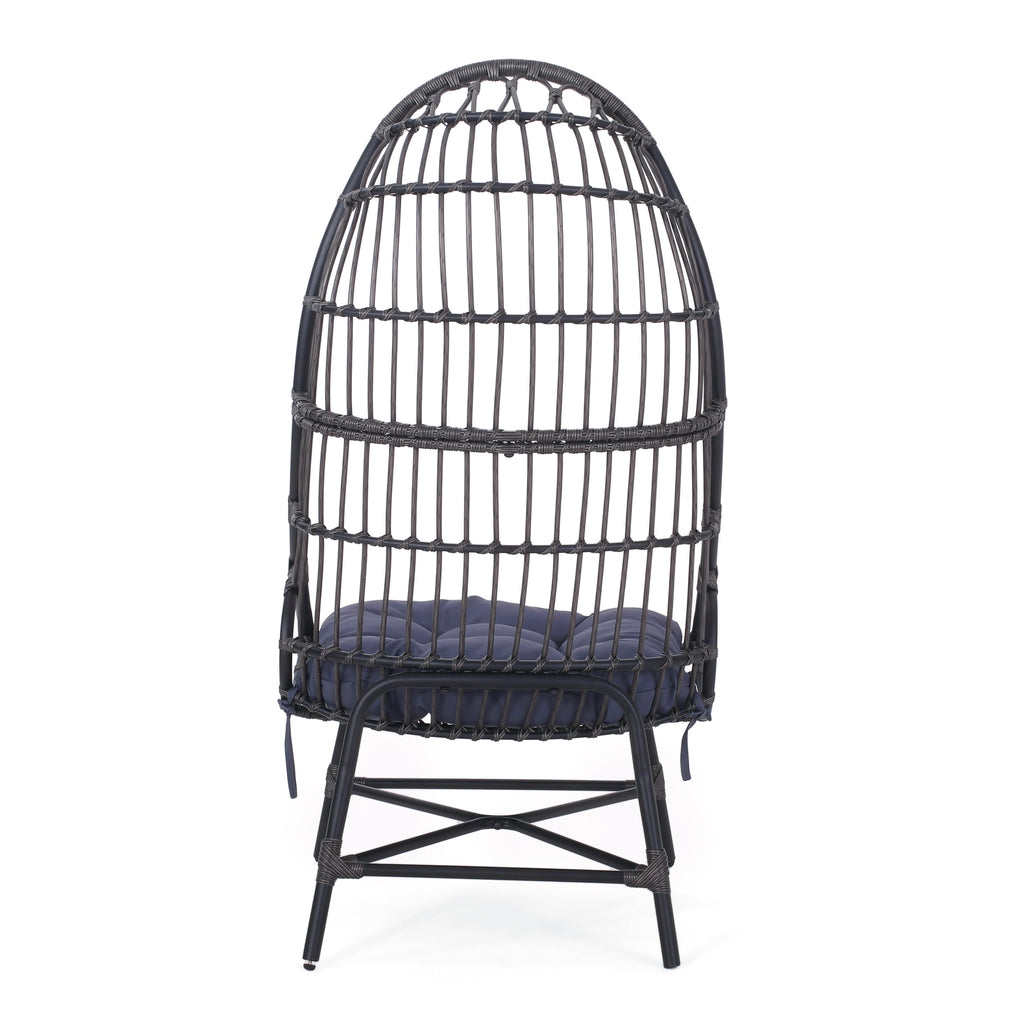 Outdoor Basket Chair with Gridded Design and Metal Frame