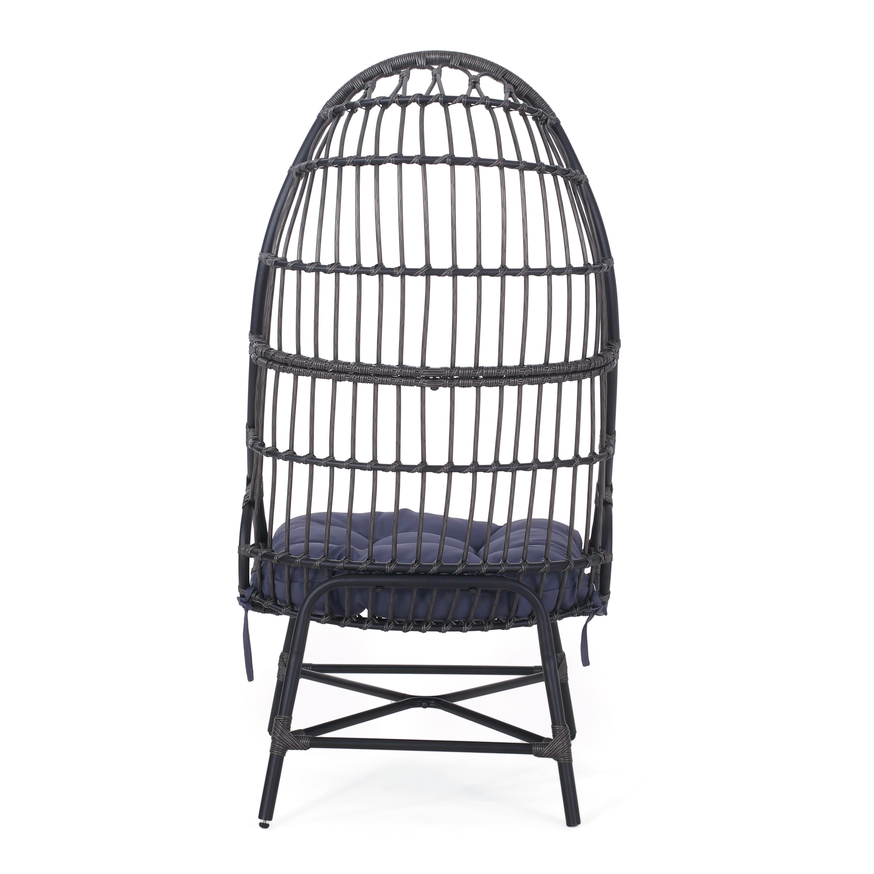 Outdoor Basket Chair with Gridded Design and Metal Frame