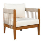 Azari Outdoor Acacia Wood Club Chair with Handwoven Rope Accents & Curved Backrest