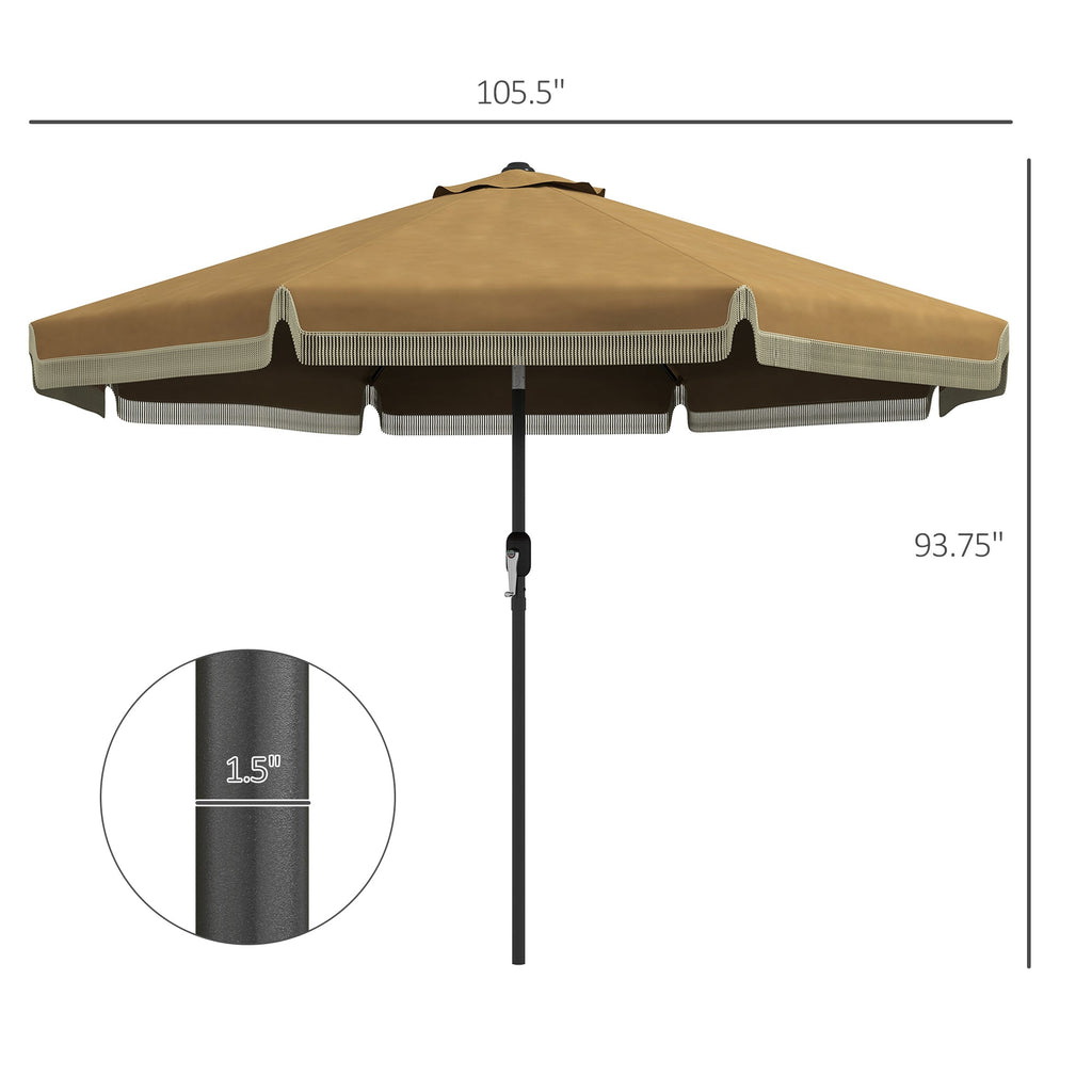 9' Fringe Edge Patio Umbrella with Push Button Tilt and Crank