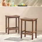 Mahogany Brown Outdoor Acacia Wood Counter Height Barstool, Set of 2
