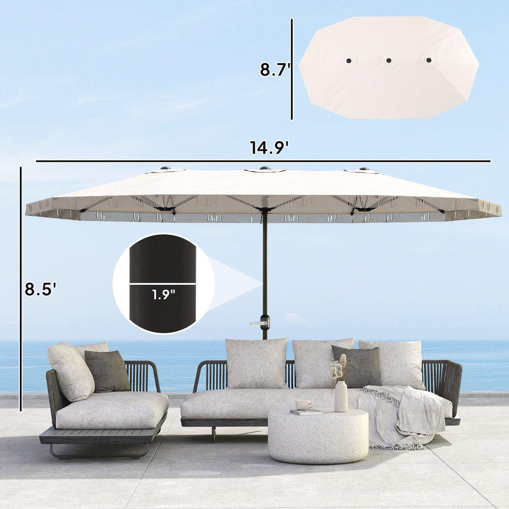 Oversized Fringe Trim Patio Umbrella with Crank Handle