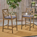 Perla Outdoor Acacia Wood Barstools, Set of 2