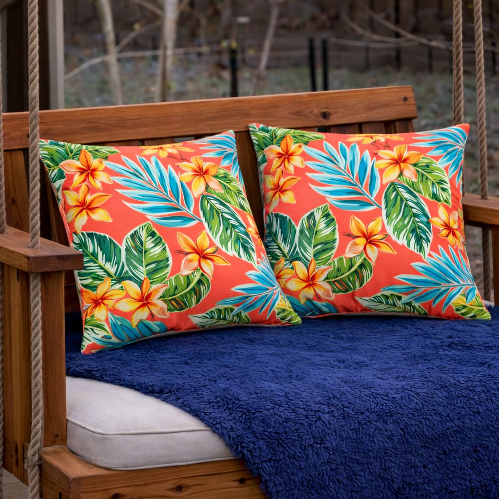 Bright Coral Pink 18x18 Waterproof & Fade-Resistant Outdoor Throw Pillows, Set of 2