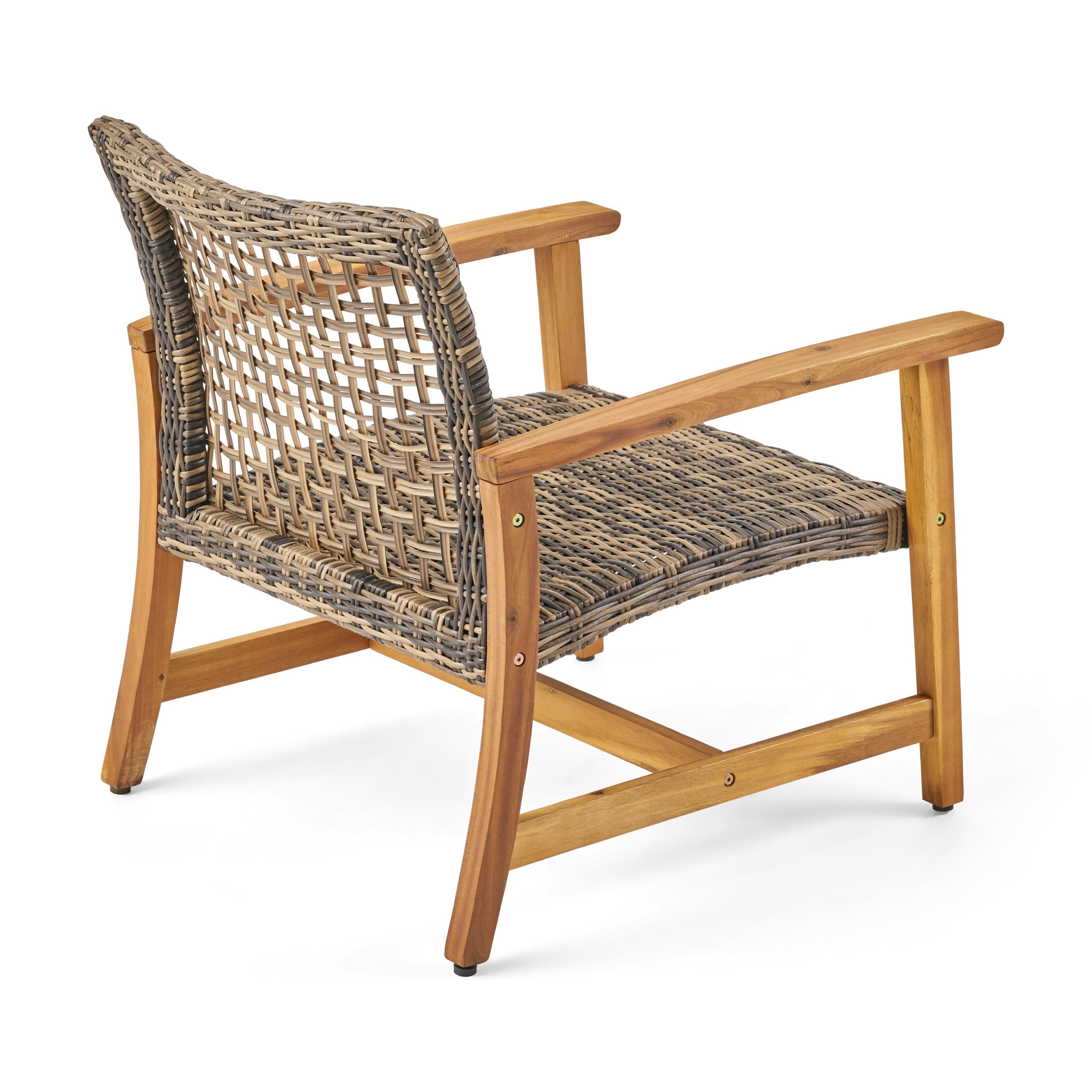 Hampton Outdoor Rattan & Acacia Wood Wicker Club Chairs, Set of 2