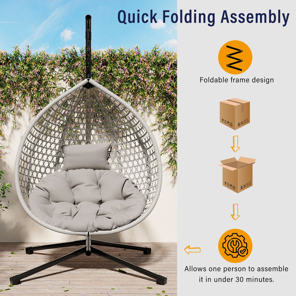 Hanging Swinging Egg Chair with Rattan Weaving, Base Included