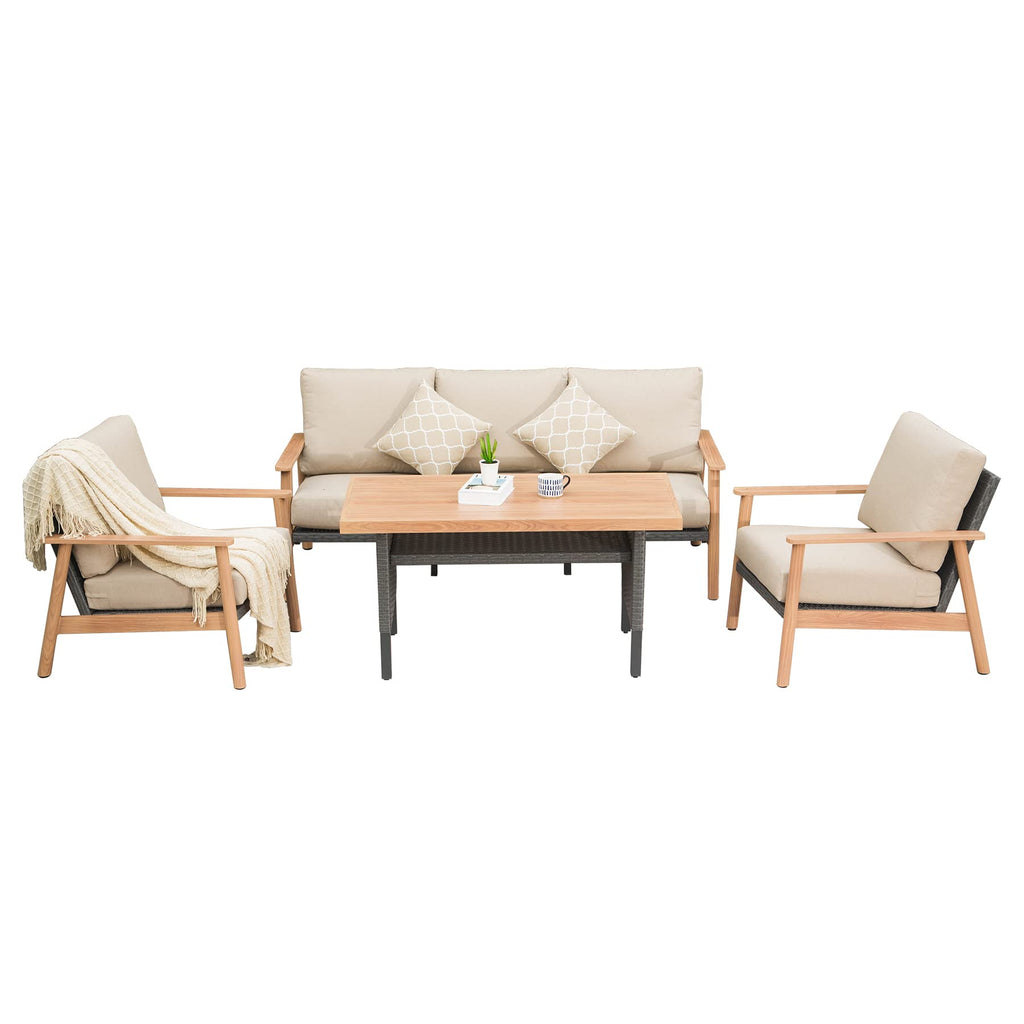 4-Piece Outdoor Set with Coffee Table, 3-Seater Sofa and Lounge Sofa