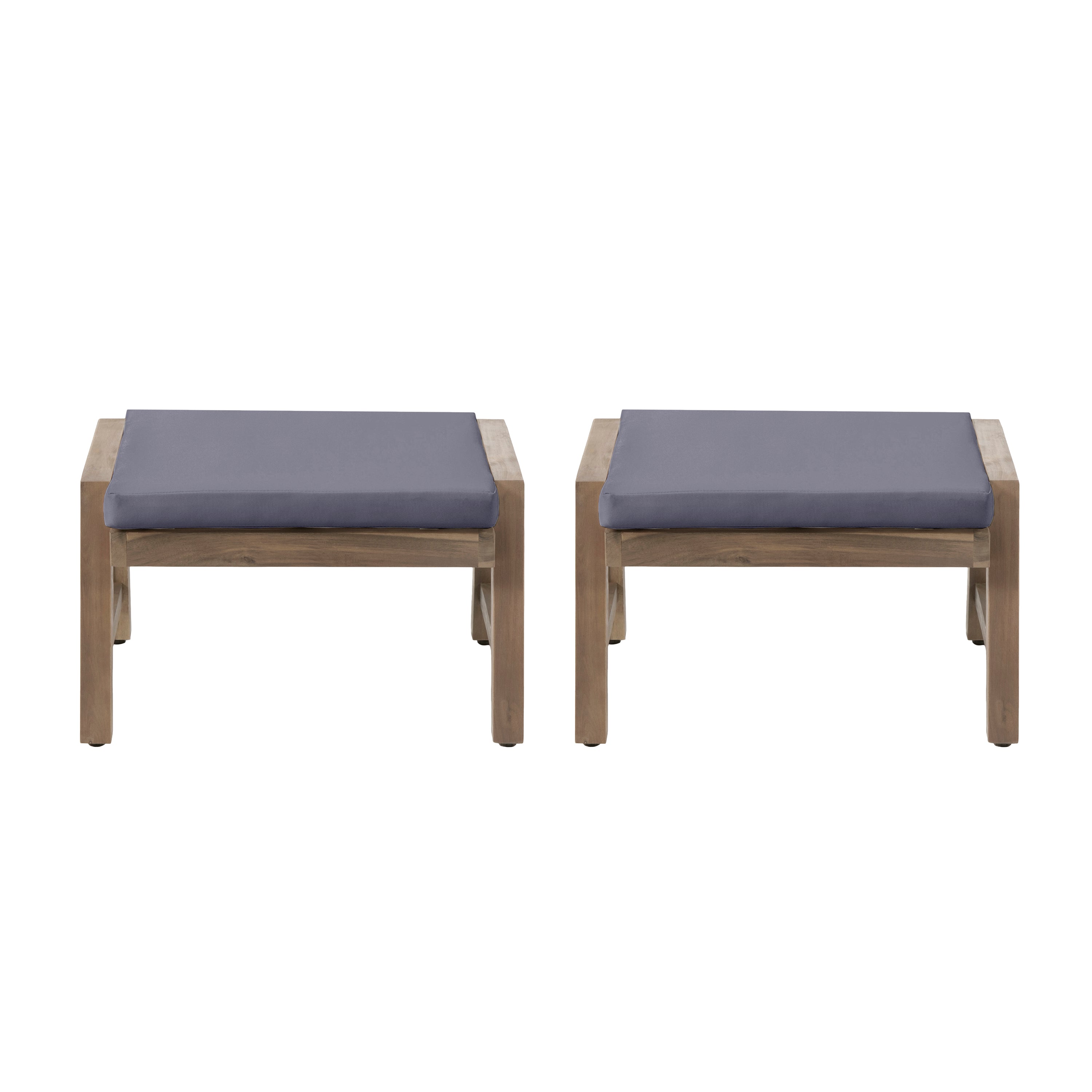 Brixton Acacia Wood Outdoor Ottomans with Cushion, Set of 2