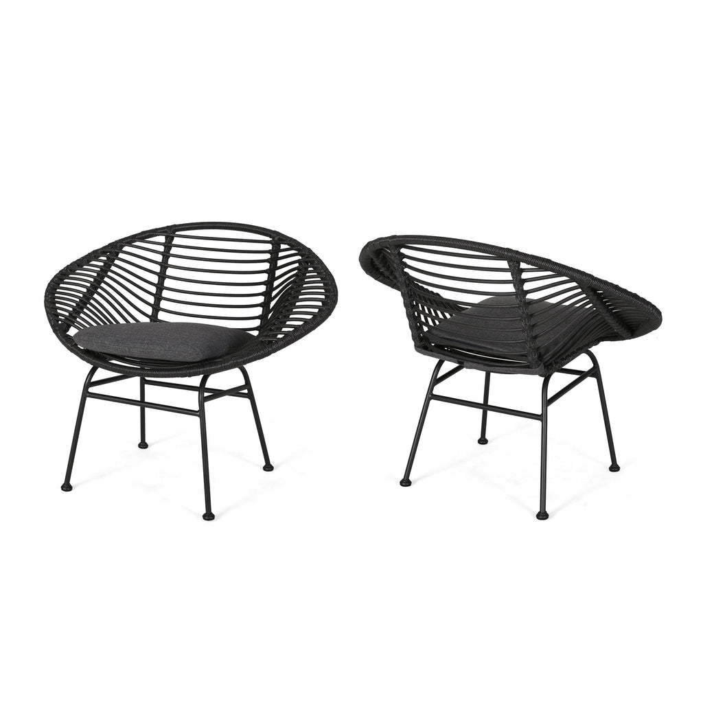 Cordella Outdoor Woven Wicker Chairs with Cushions, Set of 2