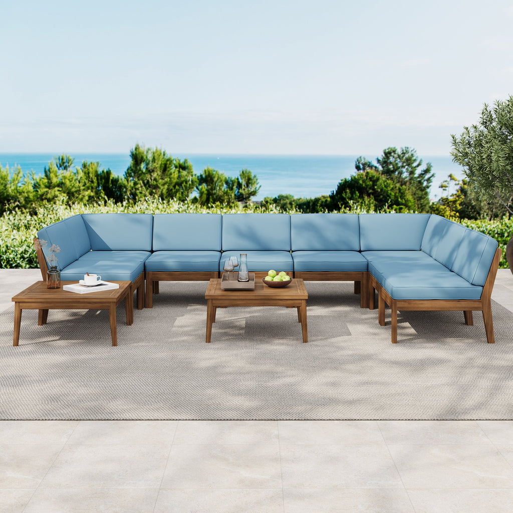 Grenada Outdoor Acacia Wood U-Shape Armless Sectional Sofa