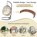 Folding Hanging Swinging Egg Chair with Stand & Tufted Cushion