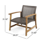 Hampton Outdoor Rattan & Acacia Wood Wicker Club Chairs, Set of 2