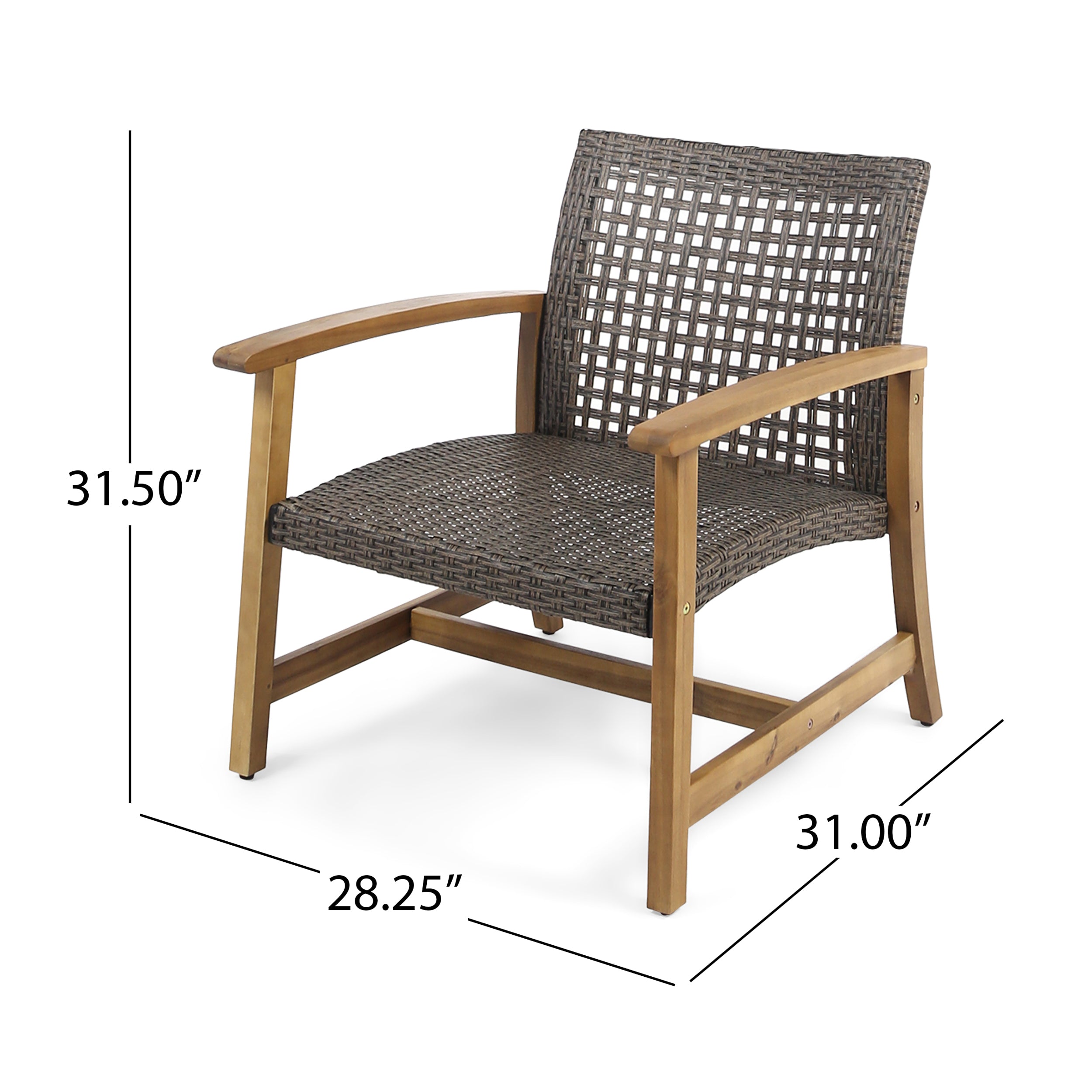 Hampton Outdoor Rattan & Acacia Wood Wicker Club Chairs, Set of 2