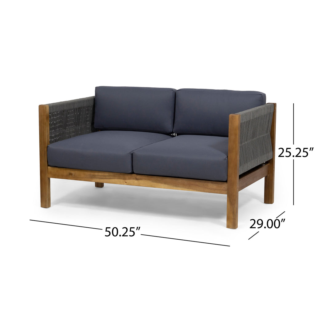 Laurel Outdoor Acacia Wood and Rope Chat Set