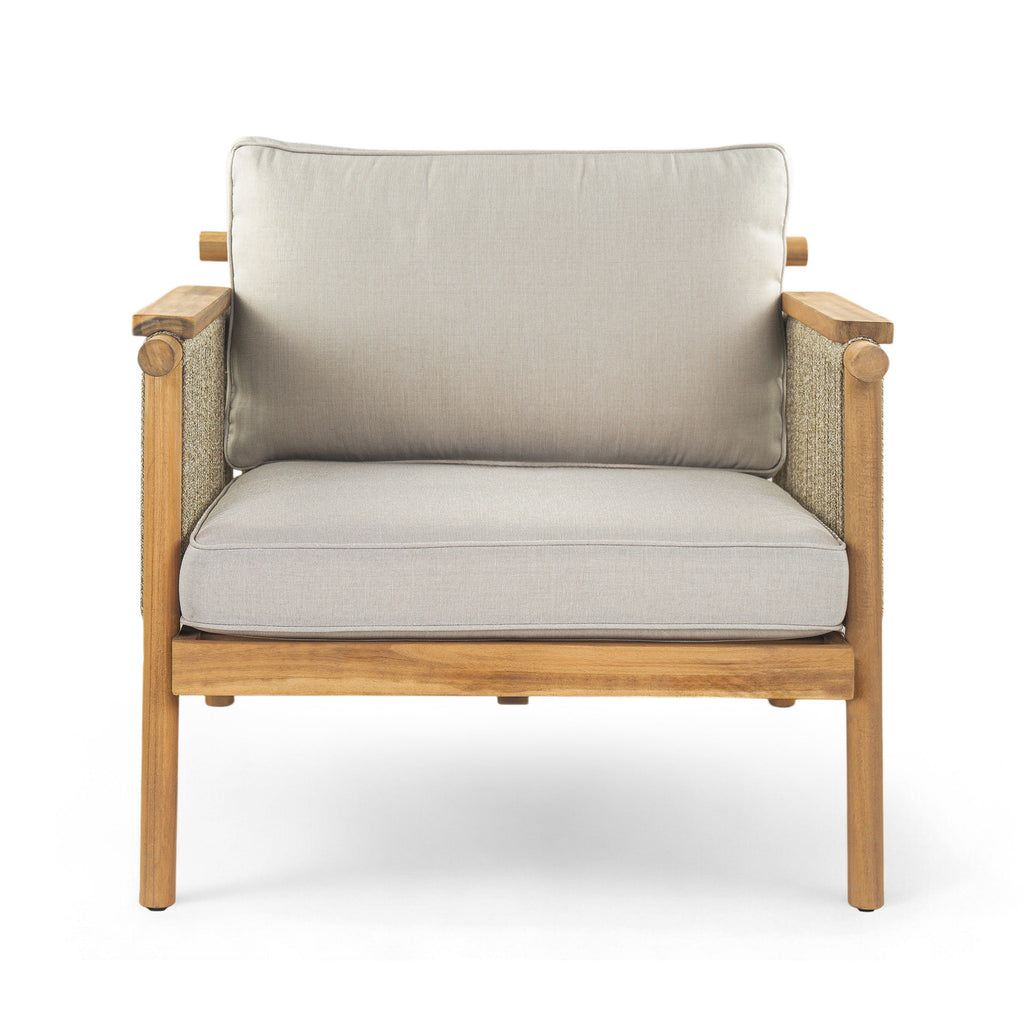 Outdoor Wood Club Chair with Rope Accents