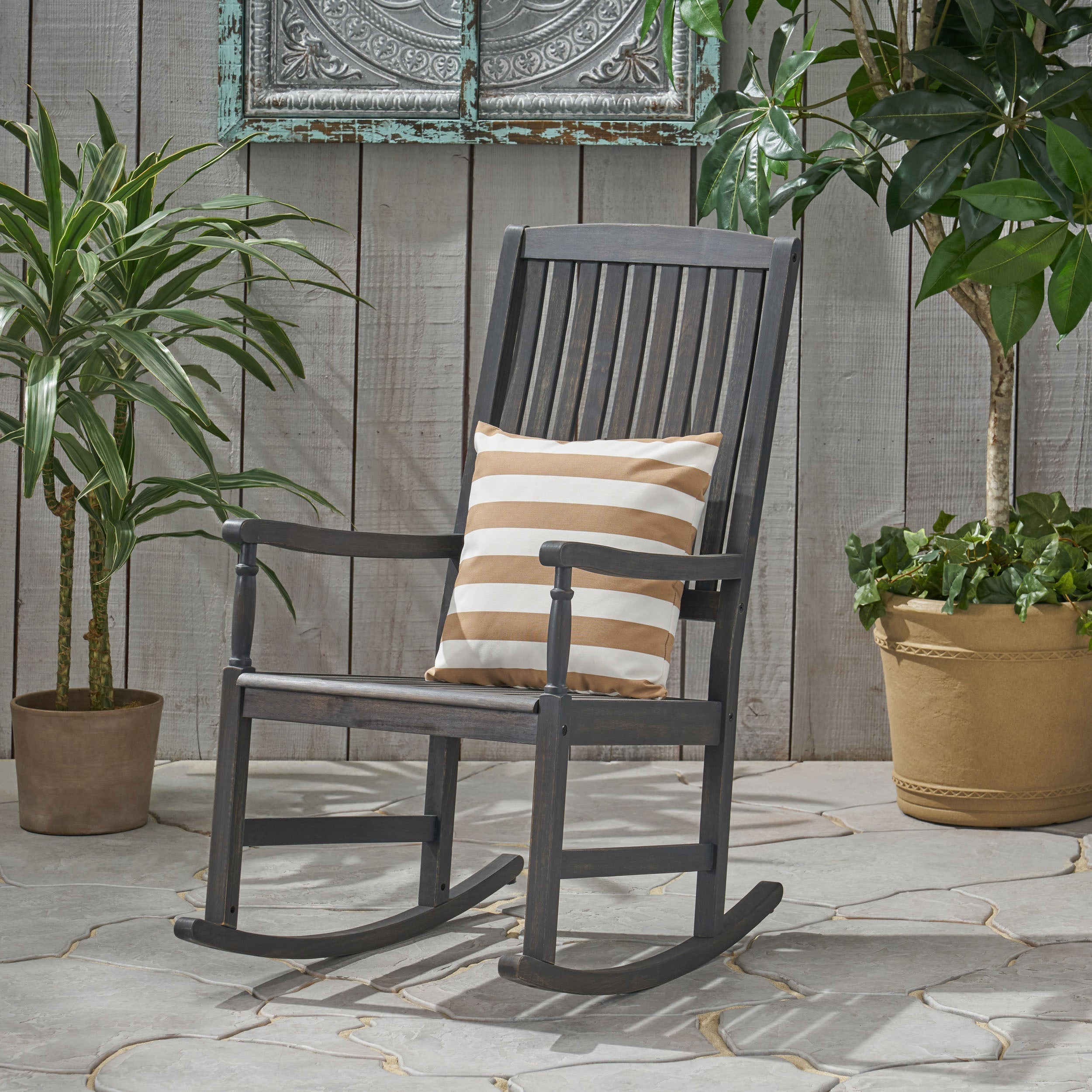Muse Outdoor Acacia Rocking Chair with Slat Design
