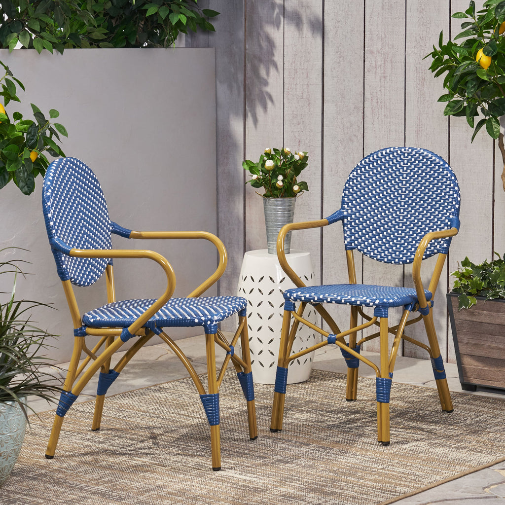 Paul French Bistro Outdoor Dining Chairs, Set of 2 Blue & White
