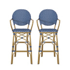 Valorous Outdoor Wicker Bar Stool with Round Back and Curved Arms, Set of 2