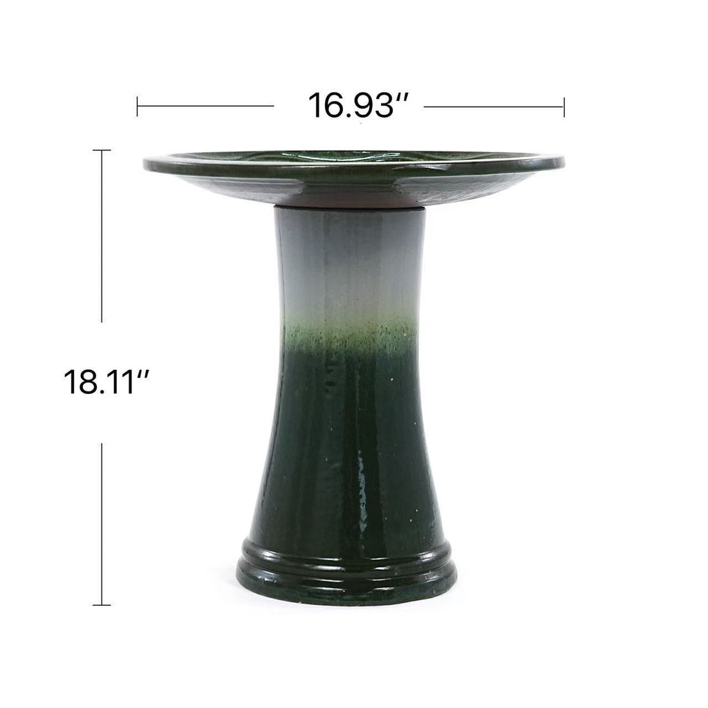 17'' Green Ombre Ceramic Bird Bath