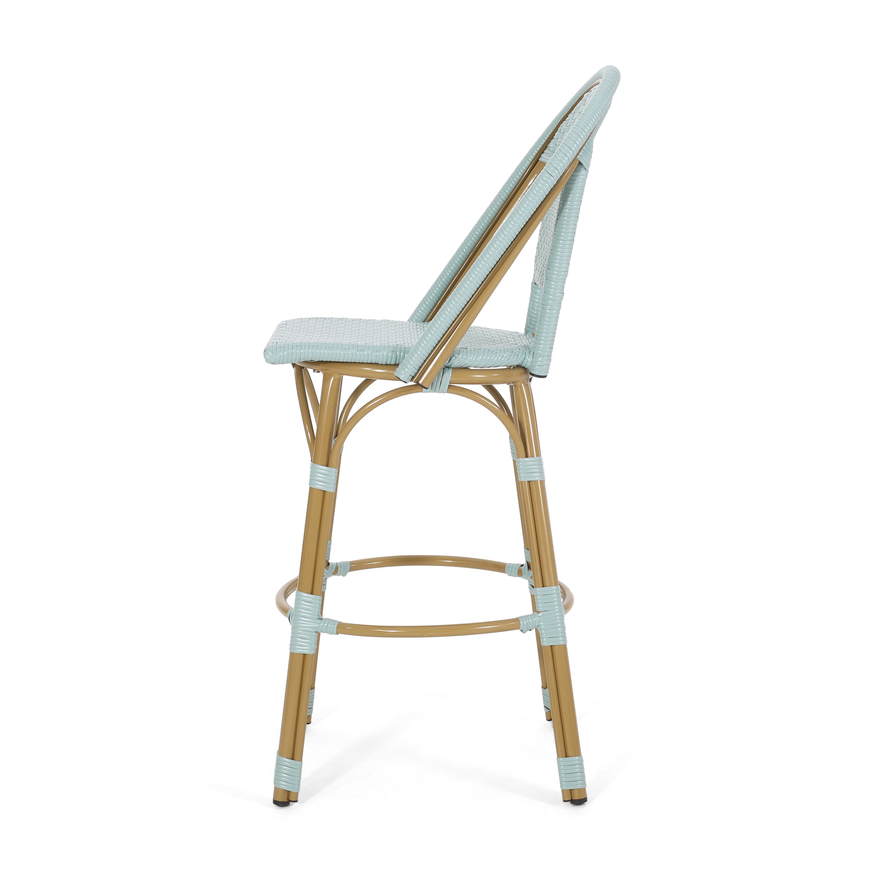 Callisto 29.5" Outdoor Rattan and Aluminum Bar Stool with Curved Back and Footrest