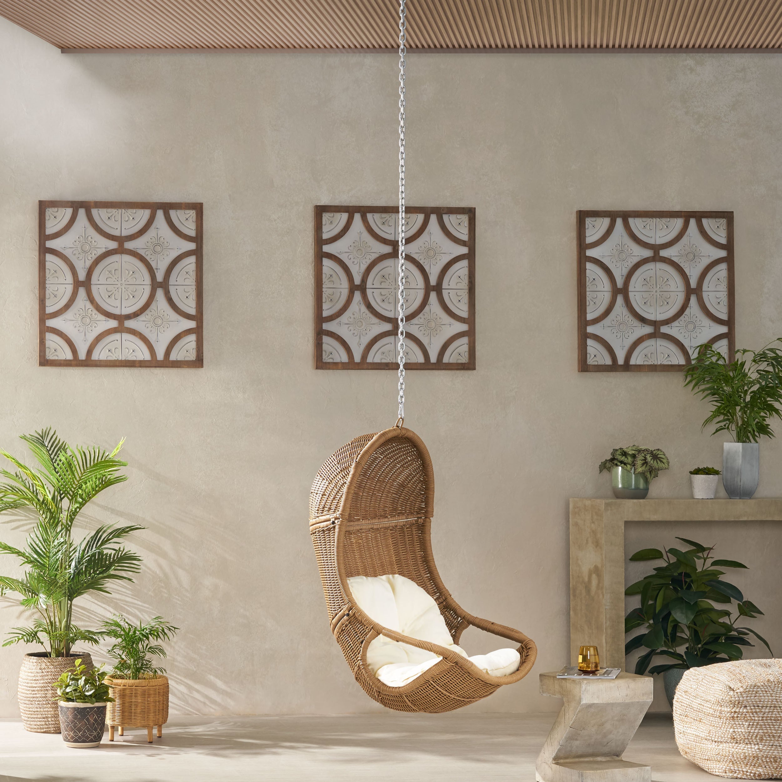 Berrien Outdoor/Indoor Wicker Hanging Swing Chair with 8-Foot Chain