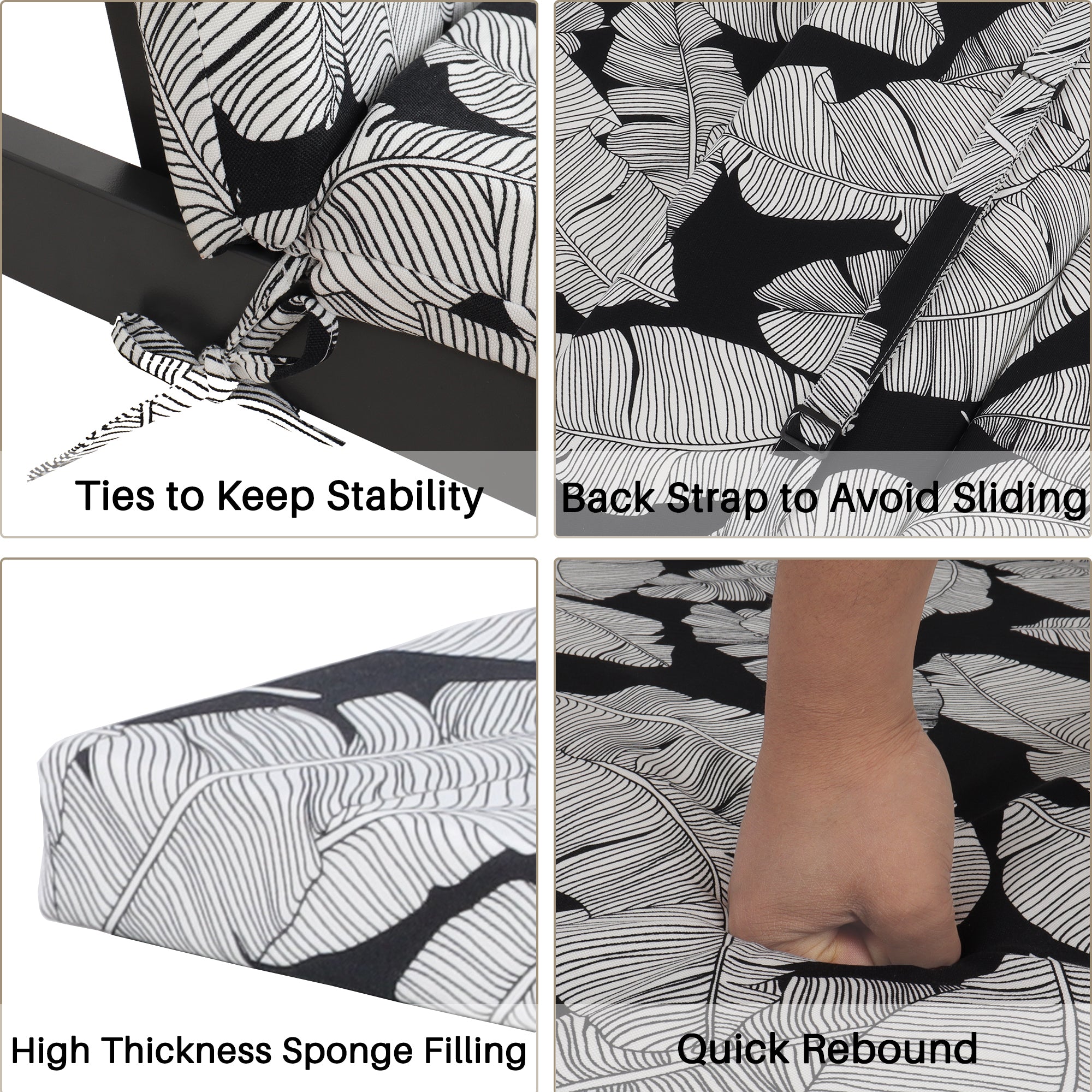 Tropical Indoor/Outdoor Chaise Lounge Chair Cushion with Ties, Set of 2