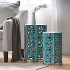 Enshrine Outdoor Iron Side Table with Sunburst Cut Out Design