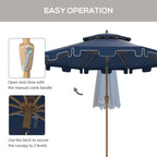 9' Double Top Ruffled Patio Umbrella with Push Button Tilt and Crank