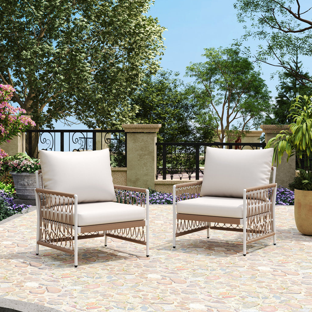 Caspian Outdoor Handwoven Rope Accent Chairs, Set of 2