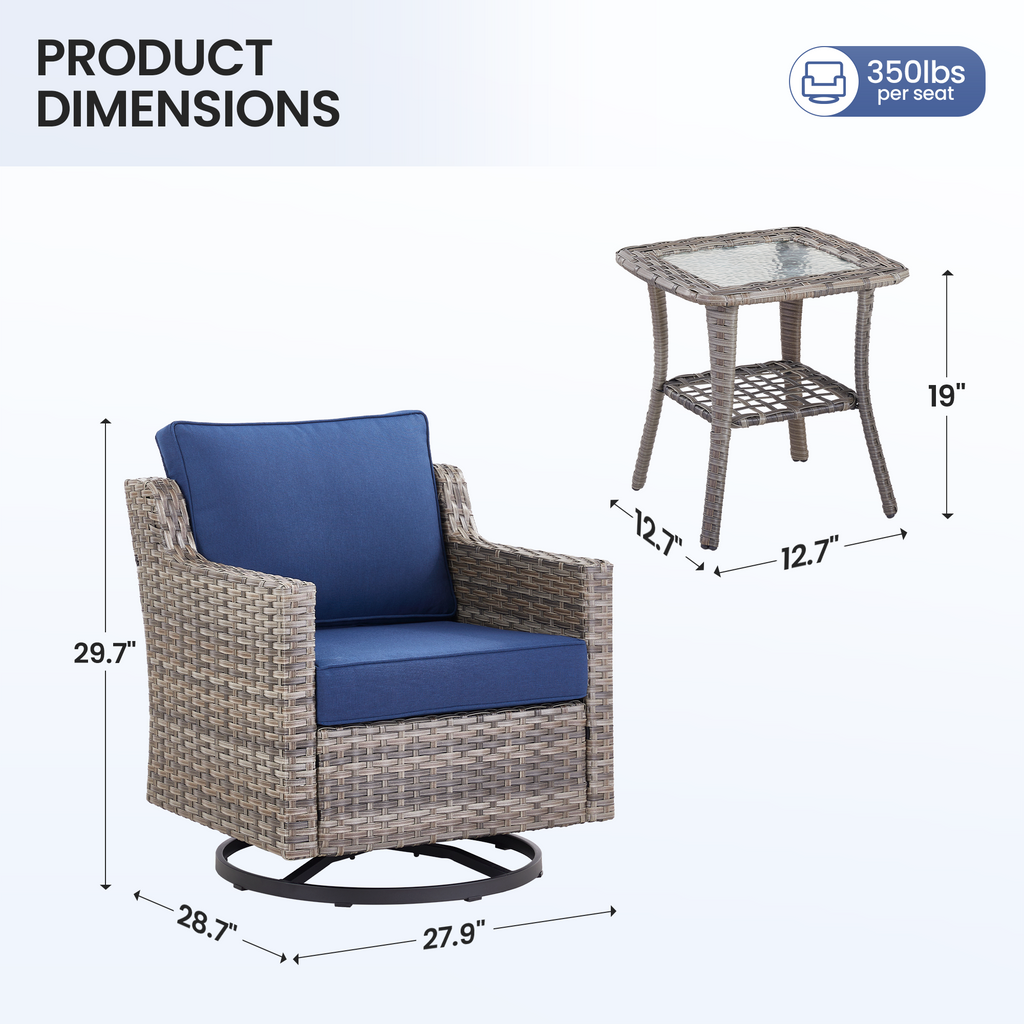 Tatum 3 Piece Outdoor Set with Swivel Rockers