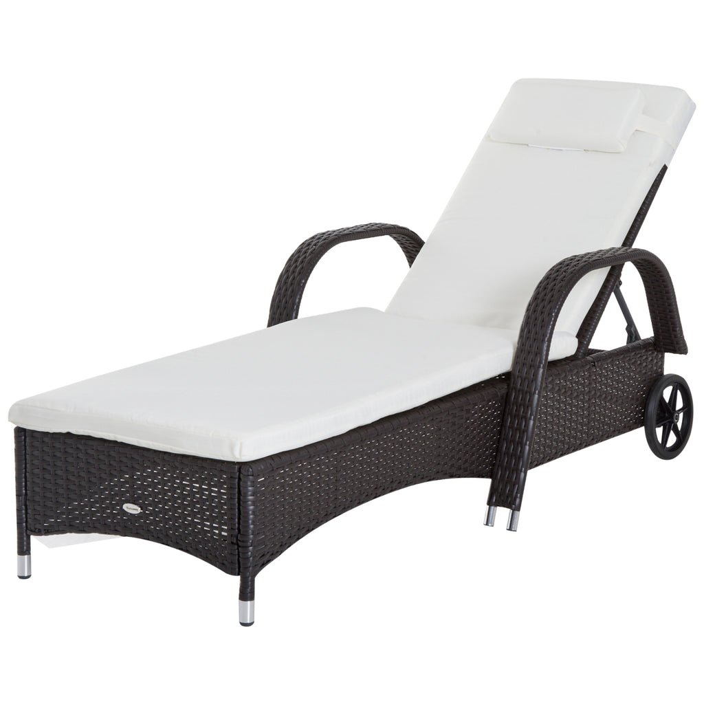 Outsunny Adjustable Wicker Sun Lounger Outdoor Recliner Chair Garden