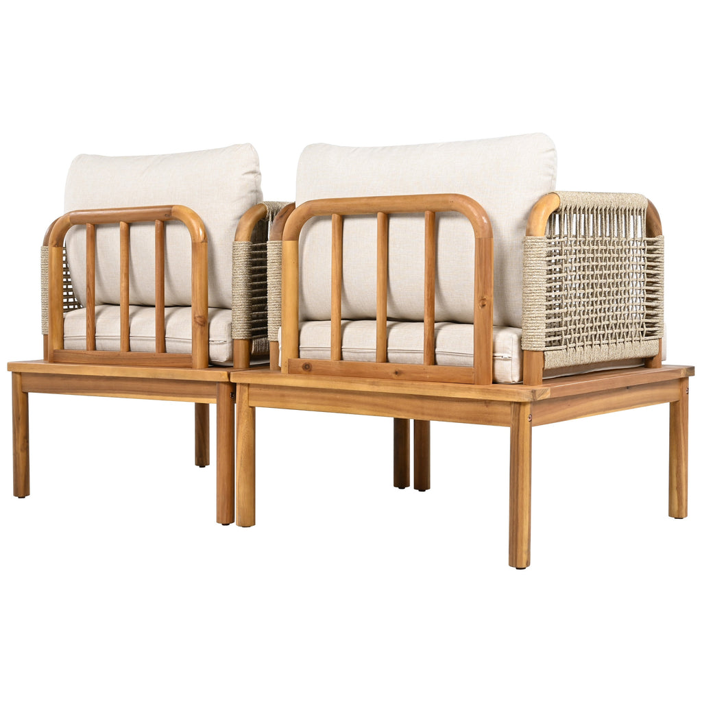 Isola Outdoor Acacia Wood and Rope Club Chair with Cushions