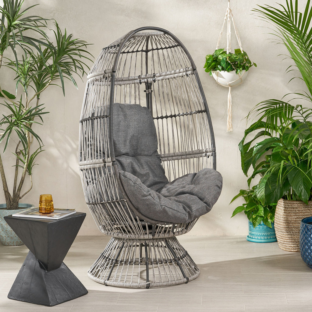 Lazulite Outdoor Egg Chair with Water-Resistant Cushion and Swivel Function