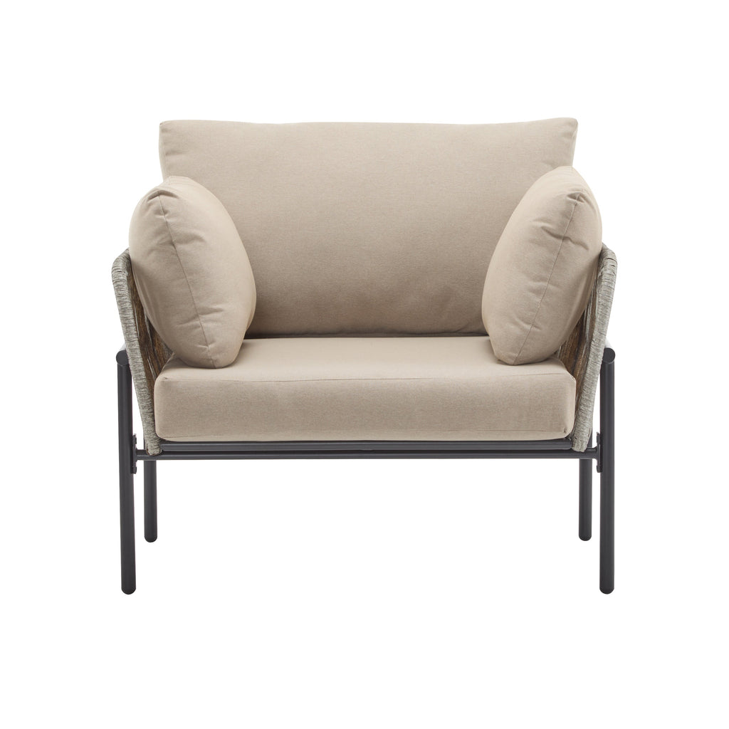 Brisa Outdoor Modern Iron Lounge Chair with Rope Weave
